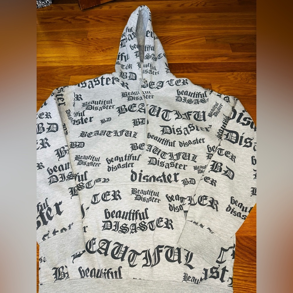 Beautiful Disaster All-Over Print Hoodie – Size Large - Picture 2 of 9